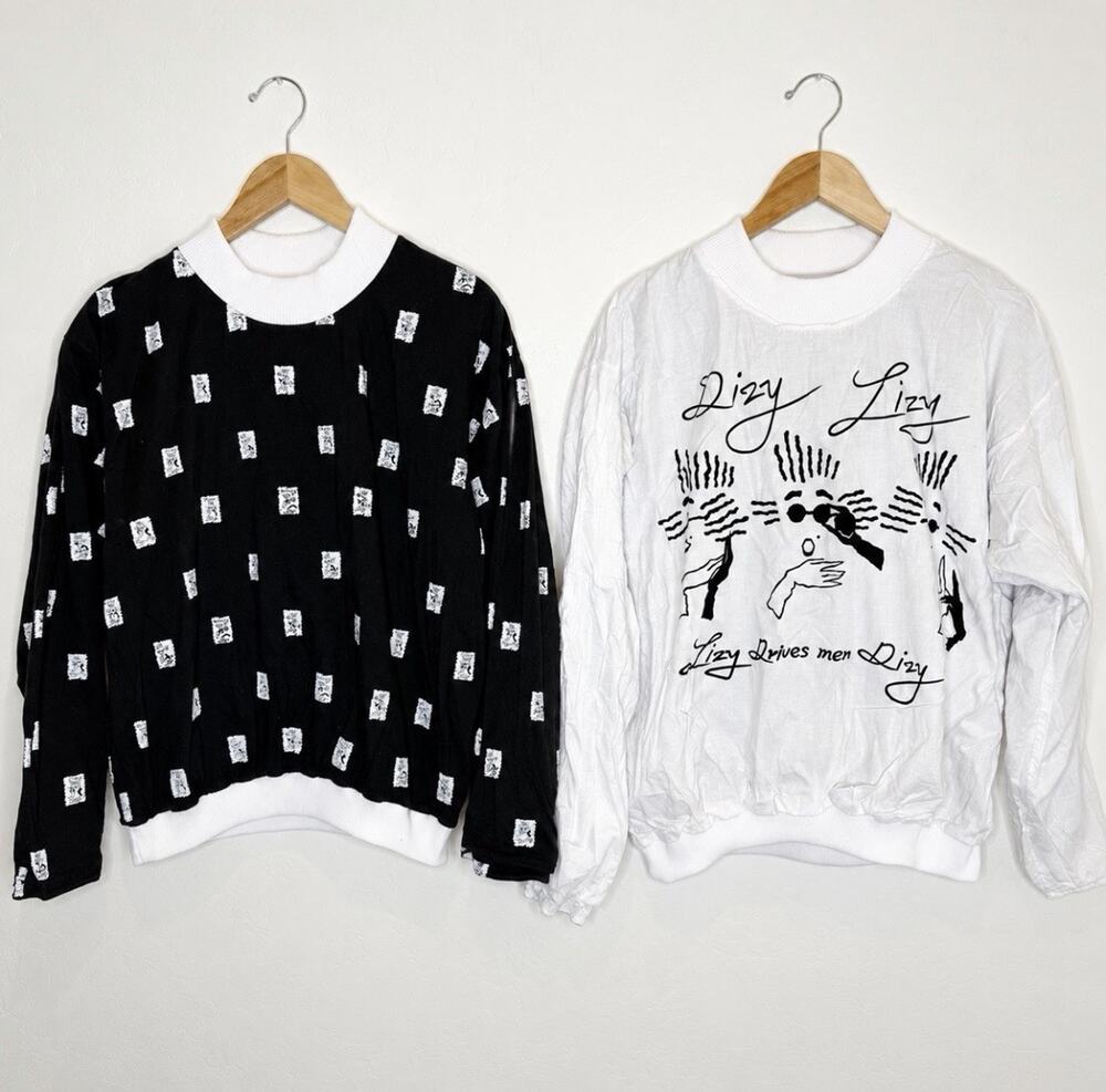 Vintage Dizy Lizy Reversible Sweatshirt Womens Small Black White 80’s